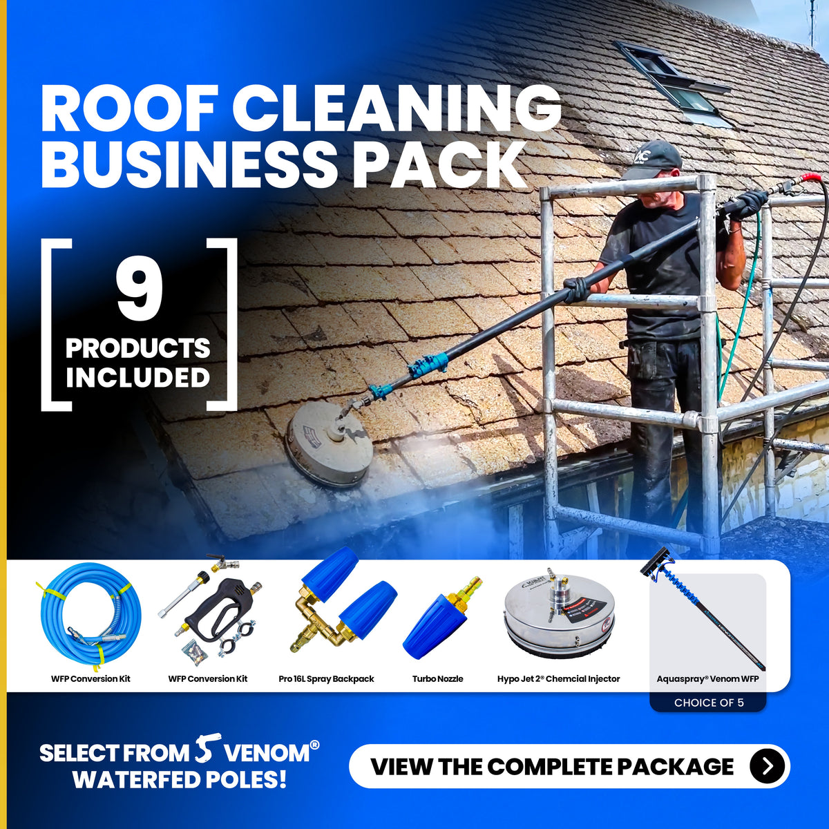Roof Cleaning Starter Package - Venom Pole + Surfacepro + Turbo Nozzle