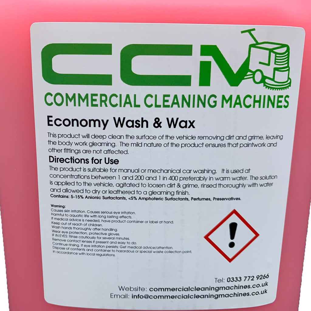 CCM Economy Wash and Wax - 5 Litres - Cleans and Waxes In One Solution - Commercial Cleaning Machines Ltd