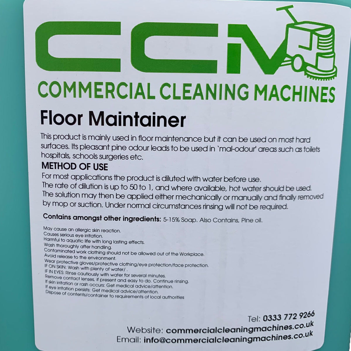 CCM Floor Maintainer - 5 Litres - Leaves a Highly Polished Low Slip Surface - Commercial Cleaning Machines Ltd