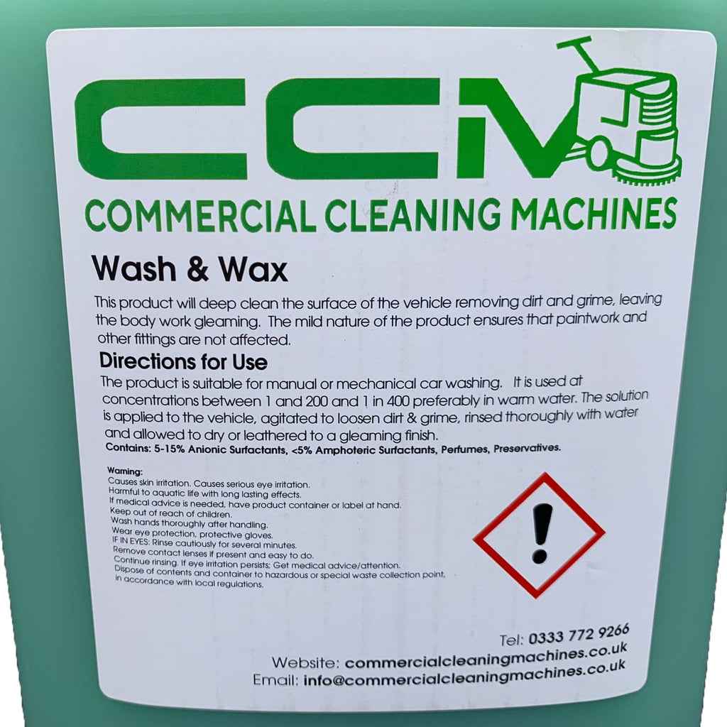 CCM Wash and Wax - 5 Litres - Premium Quality Shampoo and Carnuba Wax - Commercial Cleaning Machines Ltd