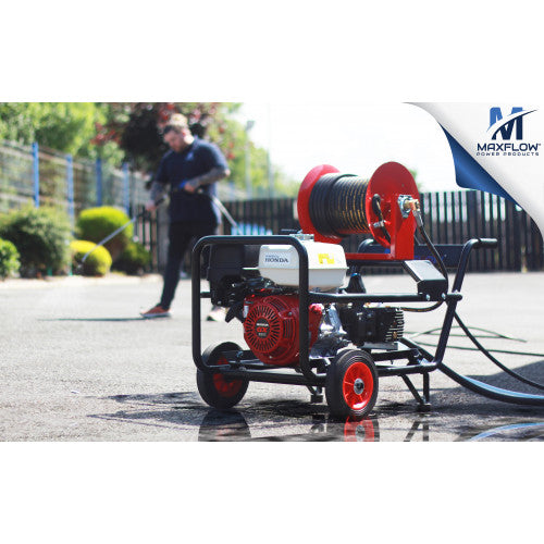 Maxflow Industrial Pressure Washer - Honda GX390 21 LPM Comet Pump Trolley Frame + 30M Reel