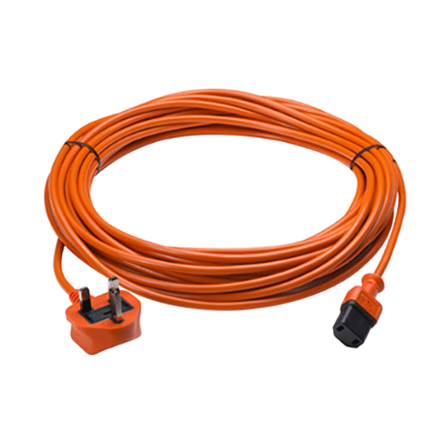 High Visibility Orange Mains Power Cable For Sebo Evolution Vacuums - 12m - Commercial Cleaning Machines Ltd