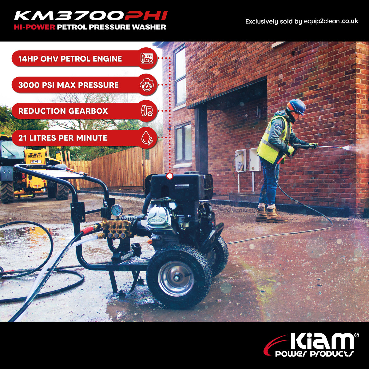 Kiam Products 21LPM Petrol Pressure Washer – Kiam KM3700PHI HIFLOW | 14HP Jet Cleaner
