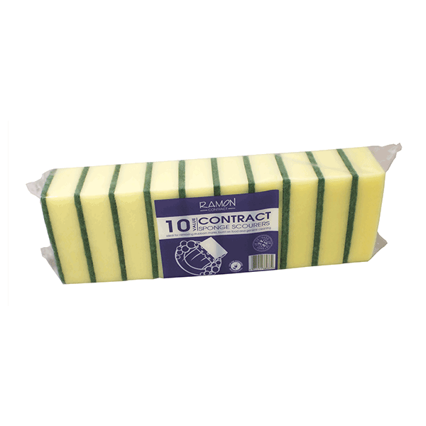 10 ‘Contract’ Sponge Scourers - Pack of 10 - 13 x 8 cm - Commercial Cleaning Machines Ltd