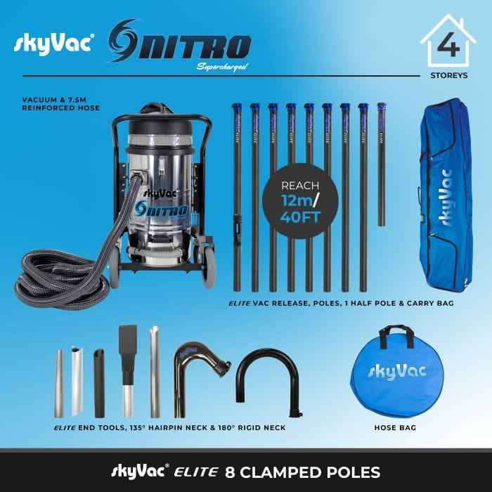 skyVac Nitro With Elite High Reach Pole Set - Triple Motor With Upto 40ft Reach - Commercial Cleaning Machines Ltd