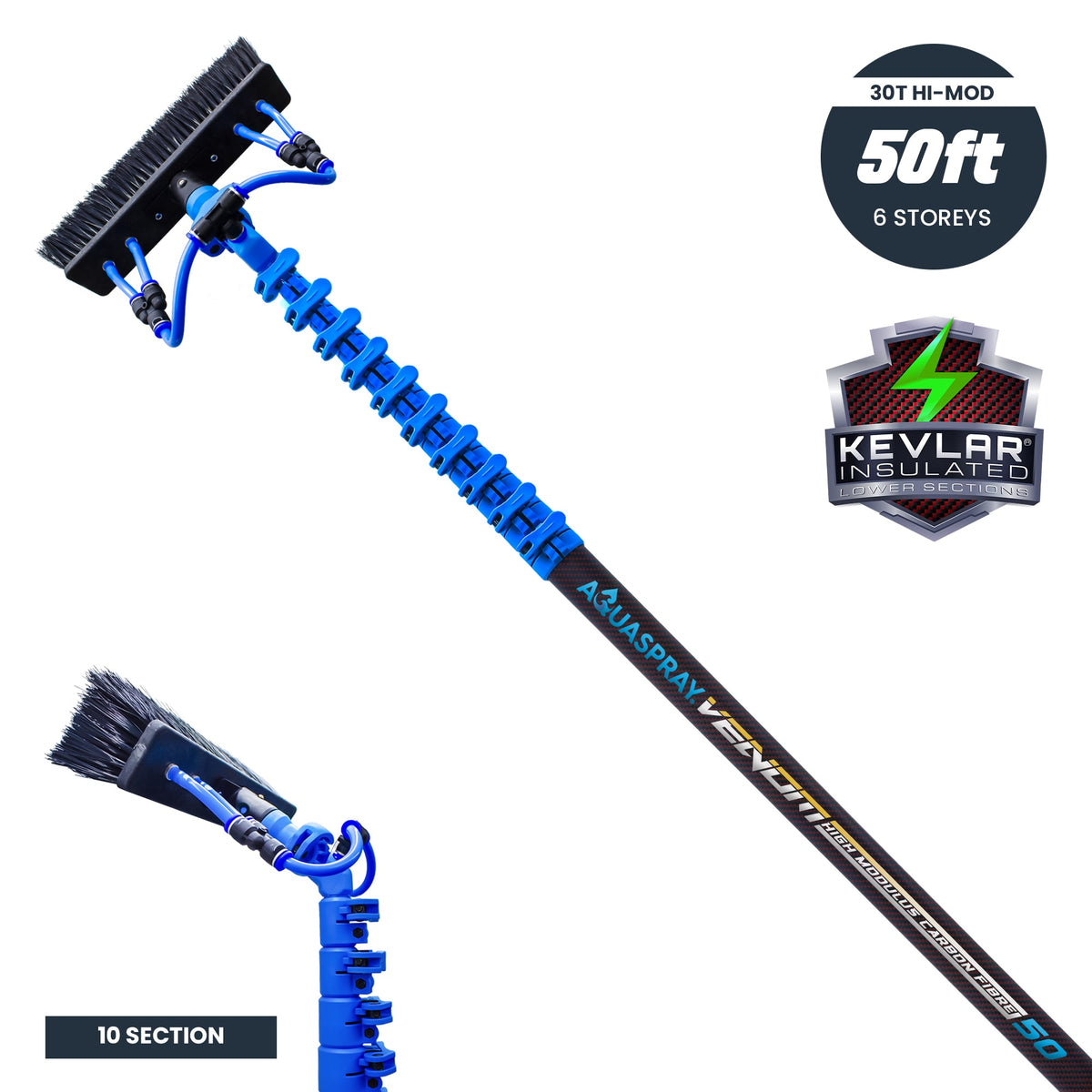 Aquaspray Venom Aquaspray® Venom 50ft Kevlar Insulated 30T High-Mod Waterfed Window Cleaning Pole – 10-Section