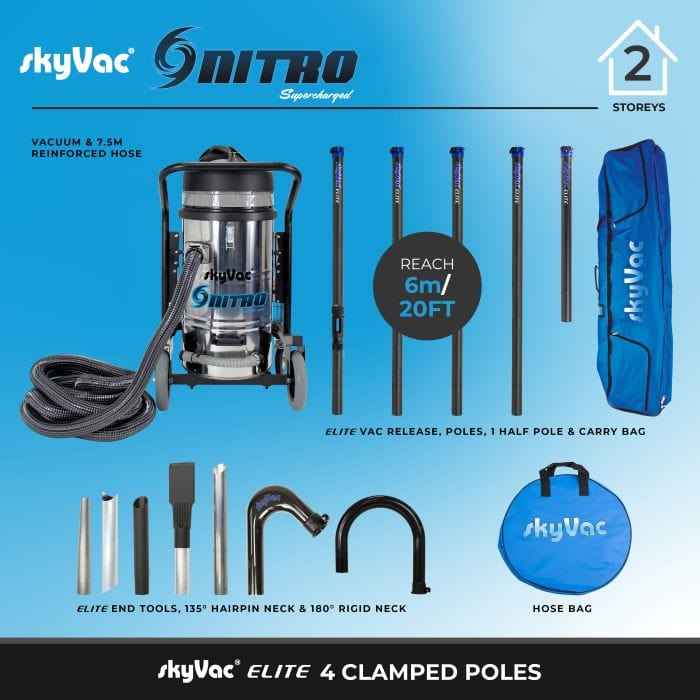 skyVac Nitro With Elite High Reach Pole Set - Triple Motor With Upto 40ft Reach - Commercial Cleaning Machines Ltd