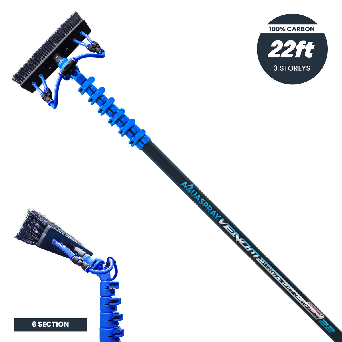 Aquaspray Venom Aquaspray® Venom 22ft [Compact] 100% Carbon Fibre Waterfed Window Cleaning Pole 6-Section