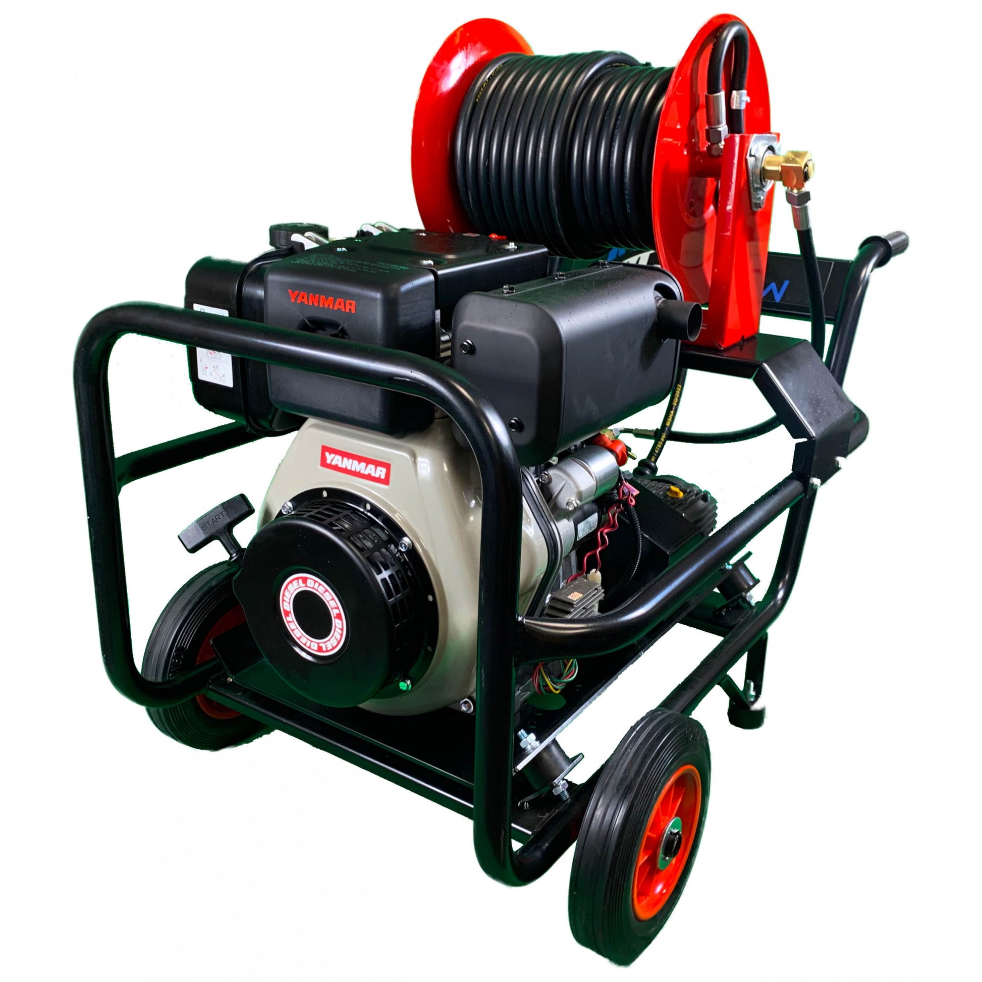 Maxflow Industrial Pressure Washer - Yanmar L100-V Interpump 15 LPM Trolley Frame + 30M Reel