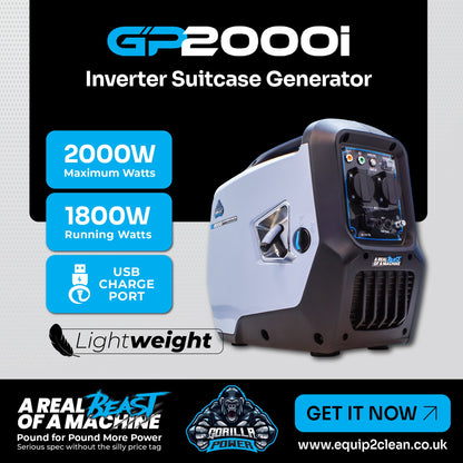 Equip2clean Gorilla Power 2000W Inverter Suitcase Generator - GP2000i – Ultra-Portable & Fuel Efficient
