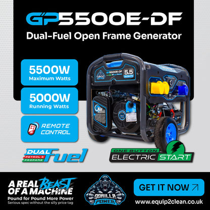 Equip2clean Gorilla Power 5500W Dual-Fuel Generator with Electric Start - GP5500E-DF – Reliable & Fuel Efficient