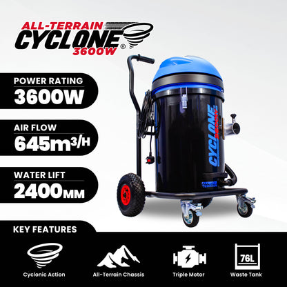 Kiam Products Kiam CYCLONE® All Terrain Gutter Vacuum System 3600W 76L Polypropylene (Black)