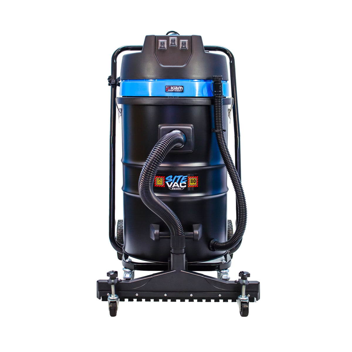 Kiam Products SiteVac® KV80-3F – Triple Motor Warehouse Vacuum (3600W) with Front-Mounted Squeegee