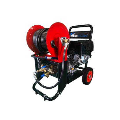 Maxflow Industrial Pressure Washer - Loncin G420 21 LPM Gearbox Driven Compact Frame + 30M Reel