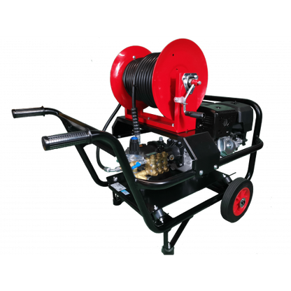 Maxflow Industrial Pressure Washer - Loncin G420 21 LPM Gearbox Driven Trolley Frame + 30M Reel