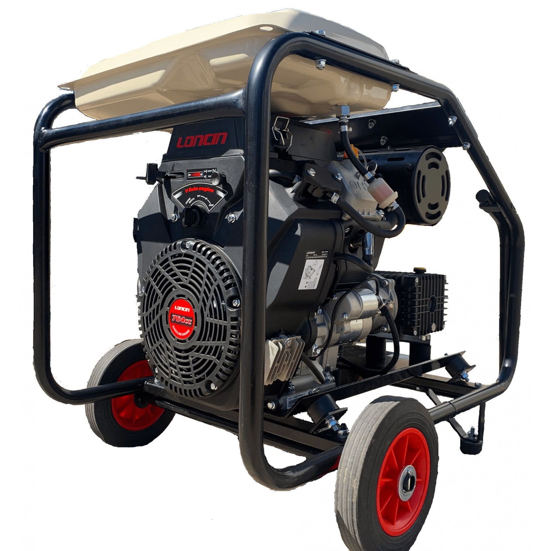 Maxflow Industrial Twin-Cylinder Pressure Washer - Loncin LC2V80FD-1 18 LPM (500 BAR) Interpump Trolley Frame (Electric Start)
