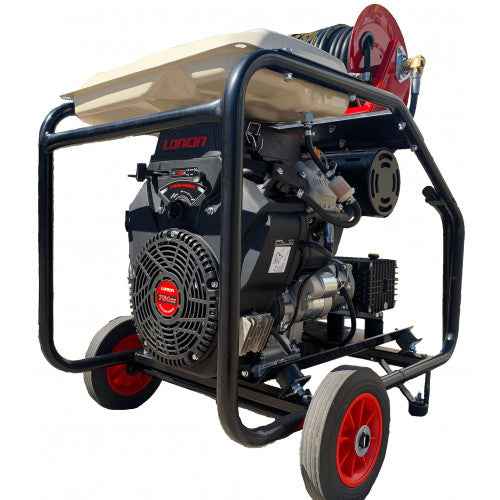 Maxflow Industrial Twin-Cylinder Pressure Washer - Loncin LC2V80FD-1 41 LPM Interpump Trolley Frame + 40M Reel (Electric Start)