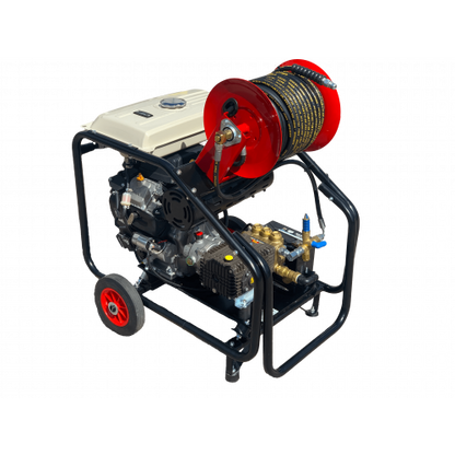 Maxflow Industrial Twin-Cylinder Pressure Washer - Loncin LC2V80FD-1 41 LPM Interpump Trolley Frame + 40M Reel (Electric Start)