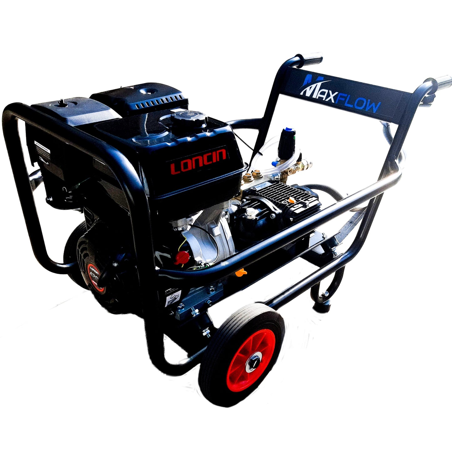 Maxflow Industrial Pressure Washer - Loncin G420 24 LPM Gearbox Driven Trolley Frame (Electric Start)