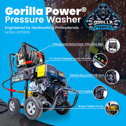 Kiam Products Kiam GORILLA POWER® 3100PSI 25LPM 15HP Petrol Pressure Washer Loncin Engine