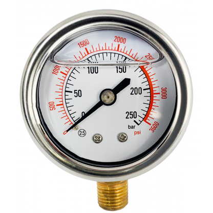 250 Bar Glycerine Gauge 1/4" Bottom Feed 50MM Gauge Diameter