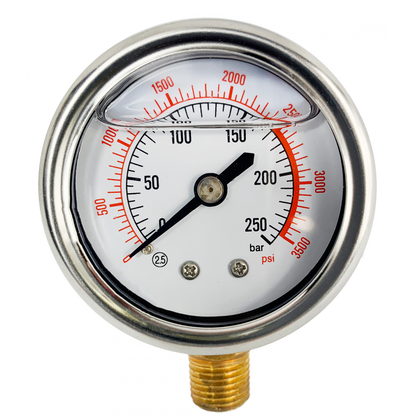 250 Bar Glycerine Gauge 1/4" Bottom Feed 50MM Gauge Diameter