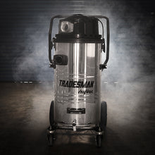 SkyVac Tradesman 78-litre gutter vacuum on its wheeled tipping trolley