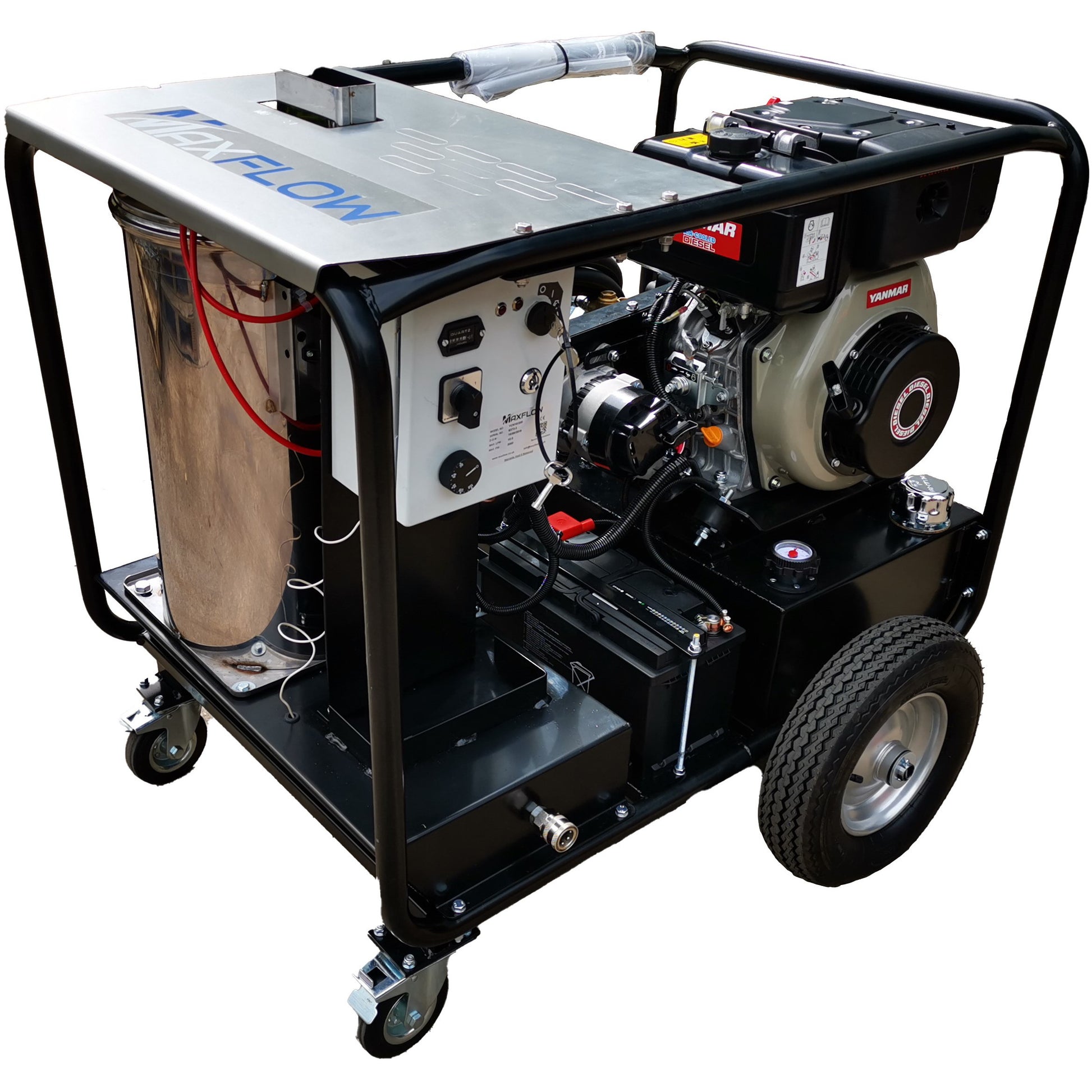 Maxflow Industrial Diesel Hot Pressure Washer - Yanmar L100-V 18 LPM Trolley Frame + 30M Reel
