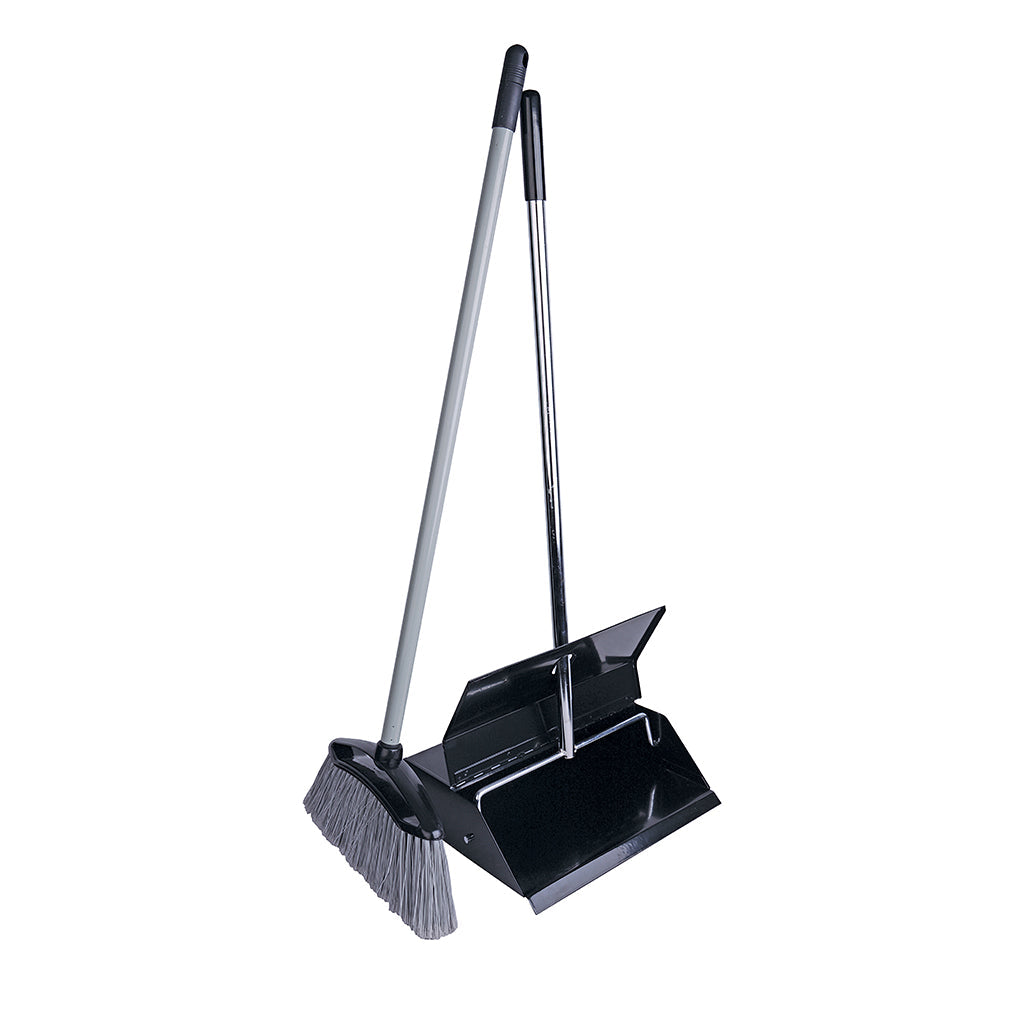 Black Powder Coated Lobby Dustpan & Brush - Commercial Cleaning Machines Ltd