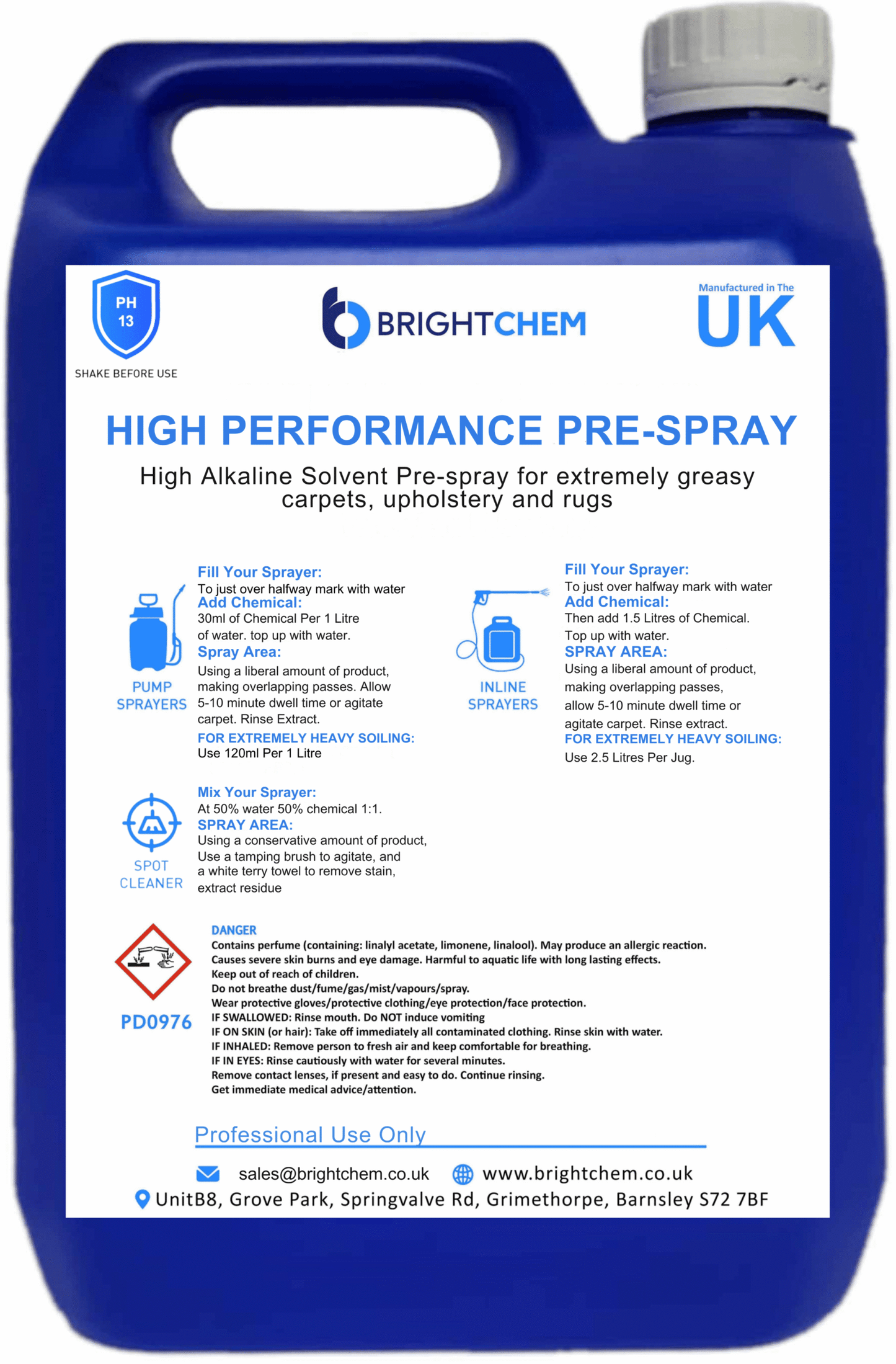 BrightChem High Performance Pre-Spray - 5L - Cleaning Chemicals