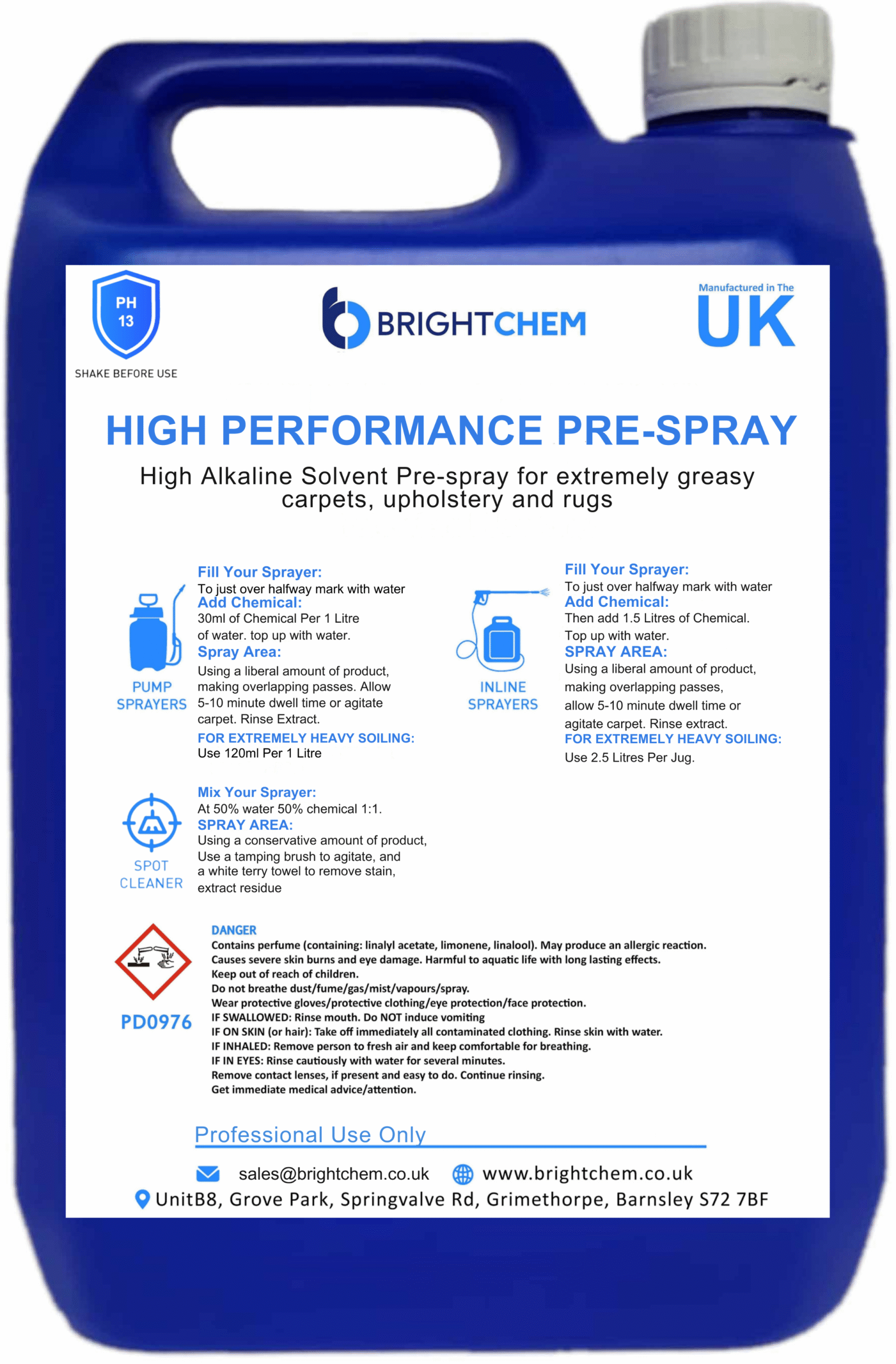 BrightChem High Performance Pre-Spray - 5L - Cleaning Chemicals