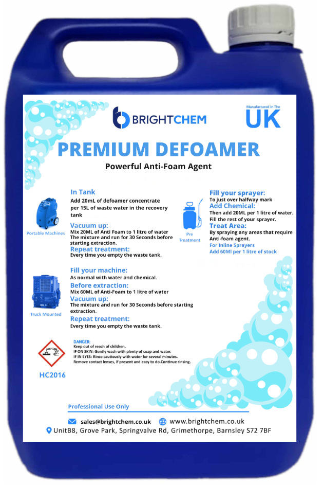 BrightChem Premium Defoamer - Concentrated Anti-Foam 5L - Cleaning Chemicals