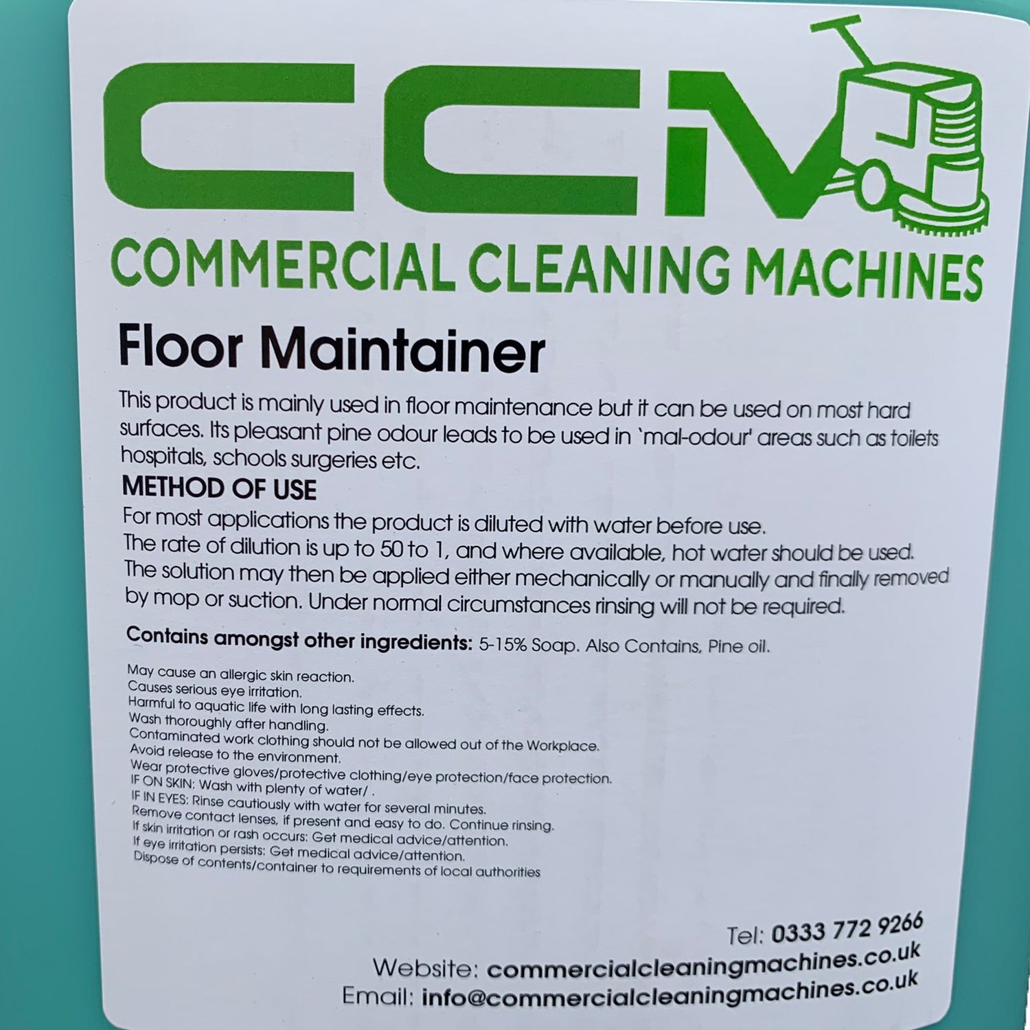 CCM Floor Maintainer - 5 Litres - Leaves a Highly Polished Low Slip Surface - Commercial Cleaning Machines Ltd