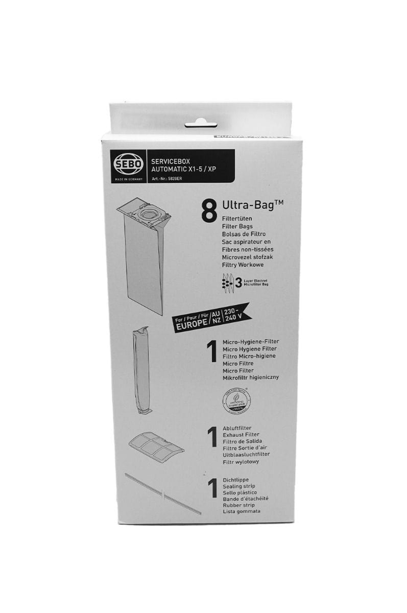Genuine Sebo Automatic X1 X4 X5 Service Box Dust Bags & 2 Filters - 5828ER - Commercial Cleaning Machines Ltd
