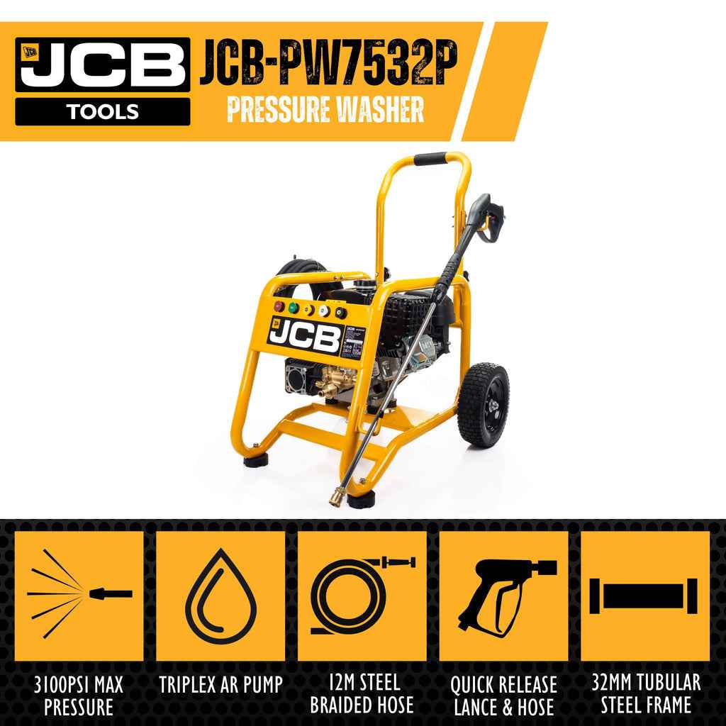 JCB Petrol Pressure Washer - PW7532P - 7.5hp JCB Engine - 3100psi