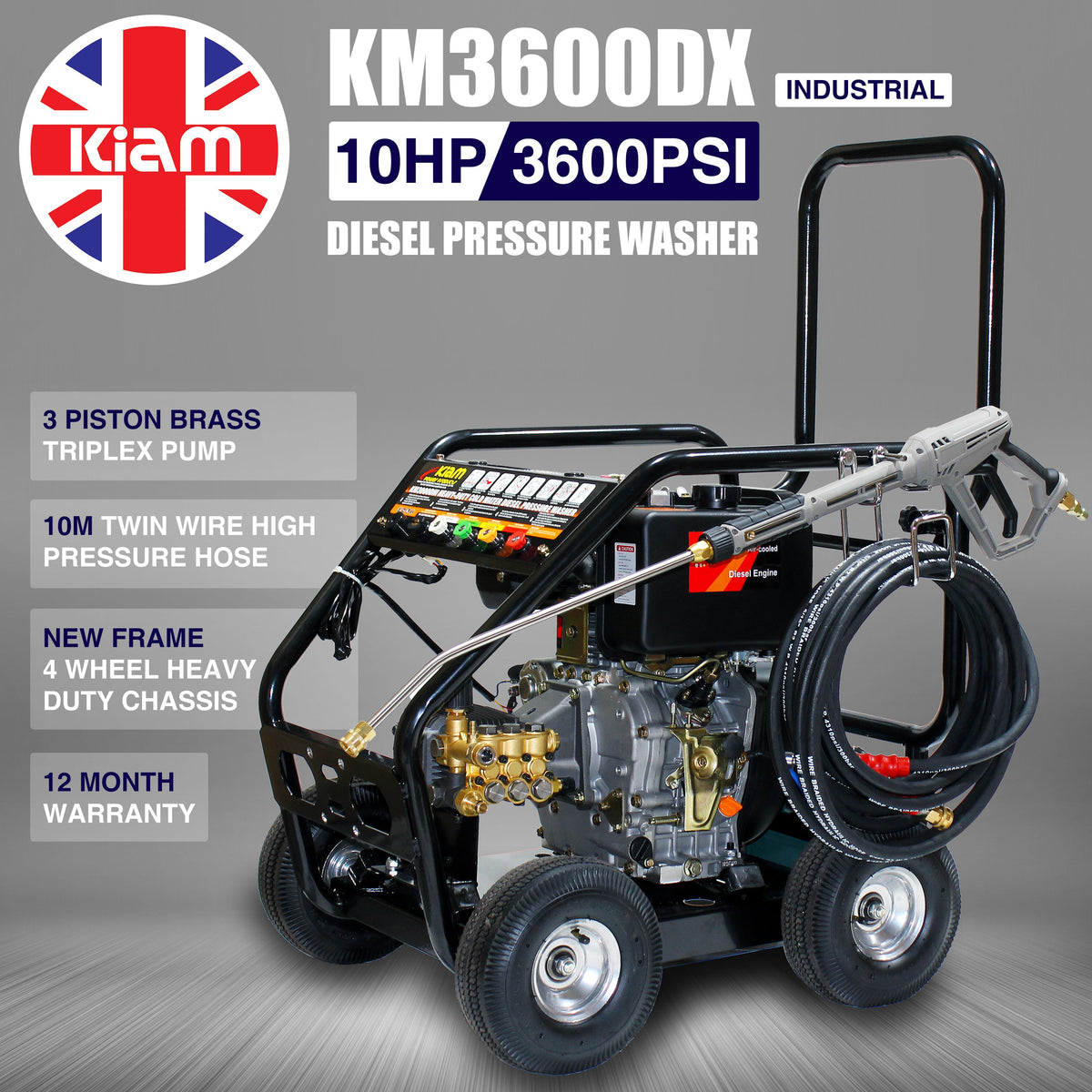 Kiam Products Kiam KM3600DX Industrial Diesel Pressure Washer (10HP)