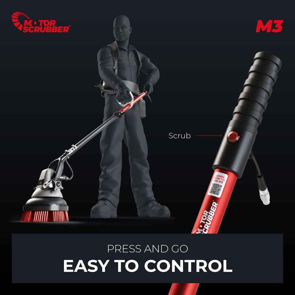MotorScrubber M3M - Portable, Powerful, Commercial Scrubber For Hard To Clean Areas - 70cm - 140cm Handle