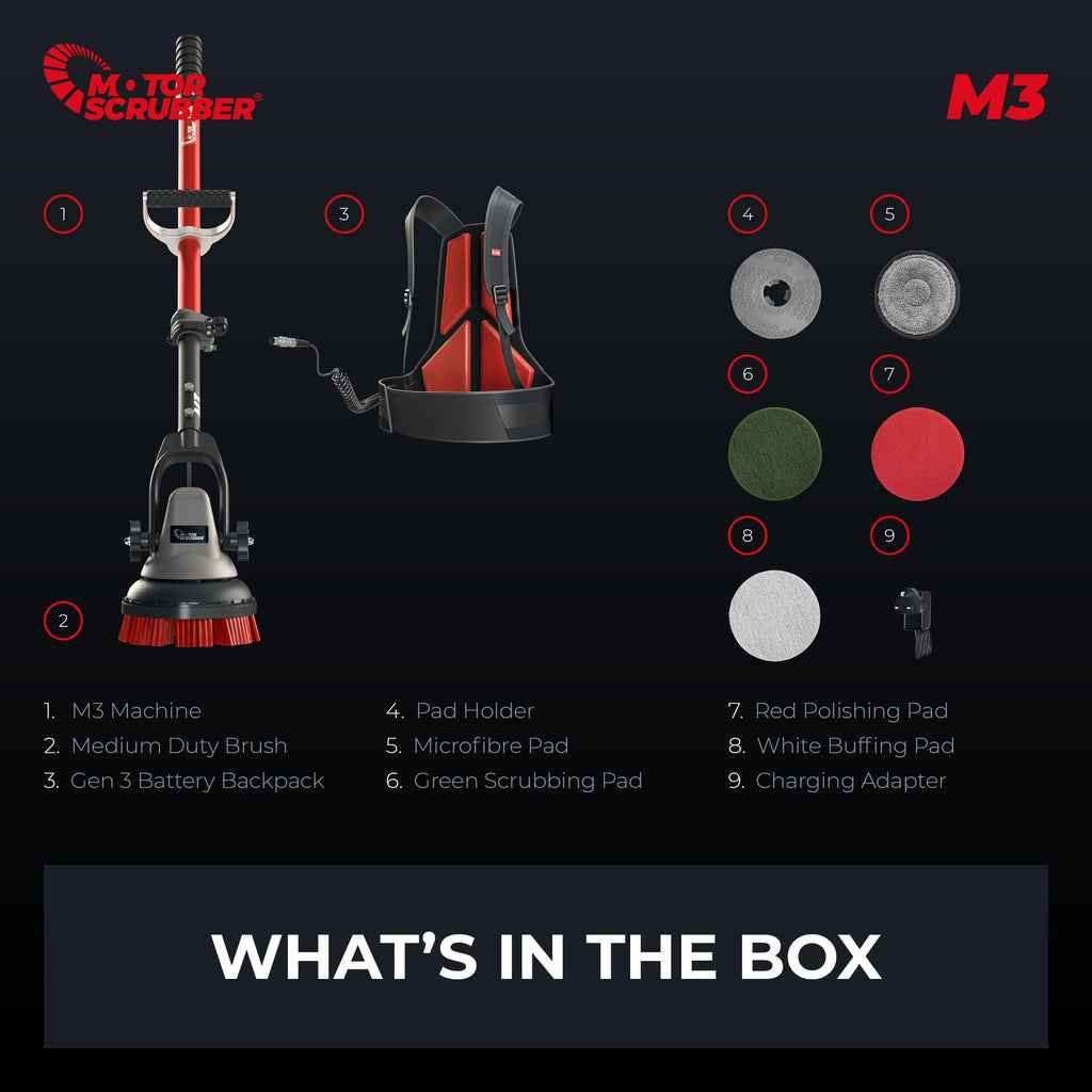 MotorScrubber M3S - Portable, Powerful, Commercial Scrubber For Hard To Clean Areas - 38cm Handle