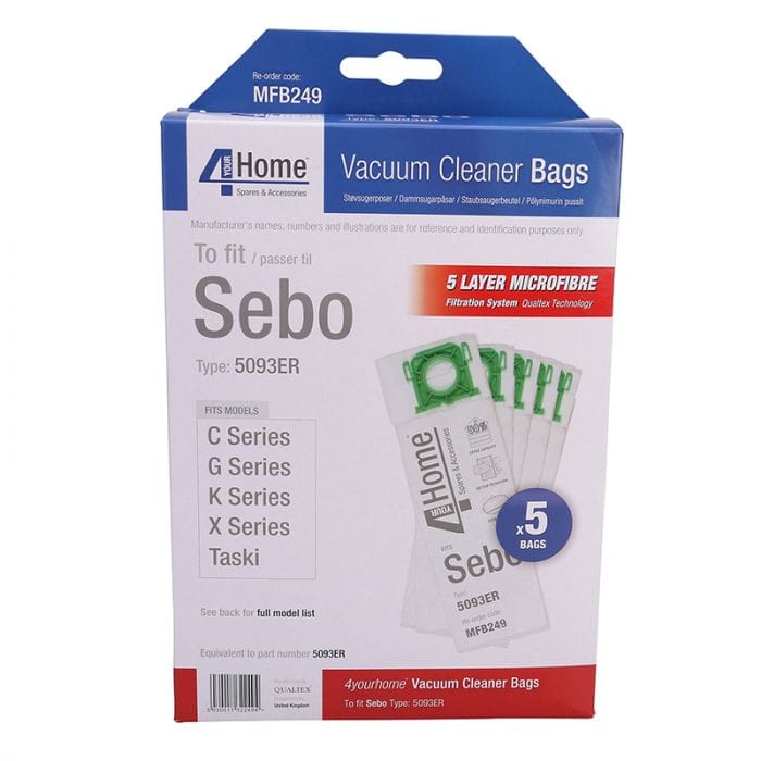 Sebo X & C Vacuum Cleaner Microfibre Bag - 5093ER (Pack Of 5) - Commercial Cleaning Machines Ltd