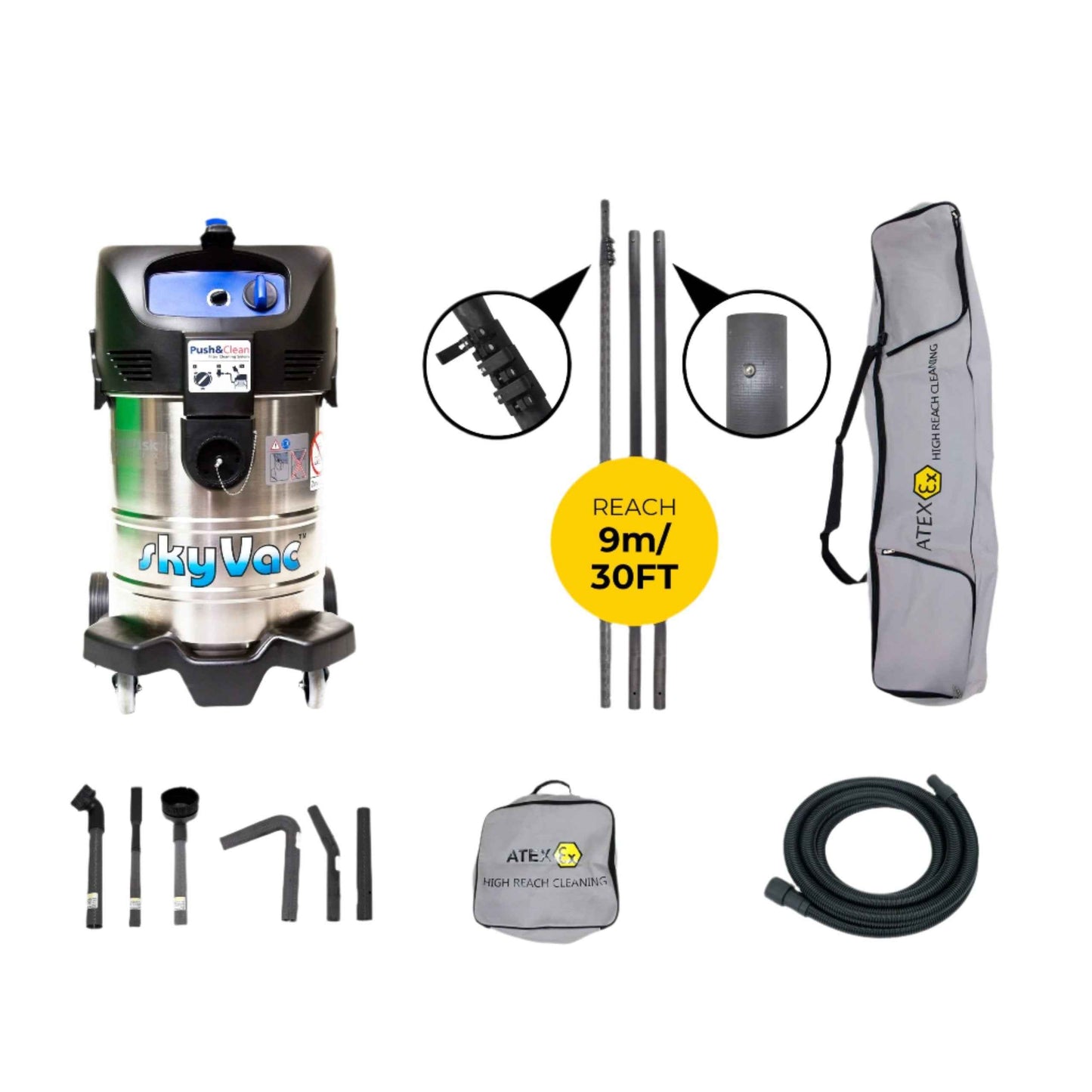 skyVac Atex A37 With High Suction Atex Certified Carbon Fibre Pole Set