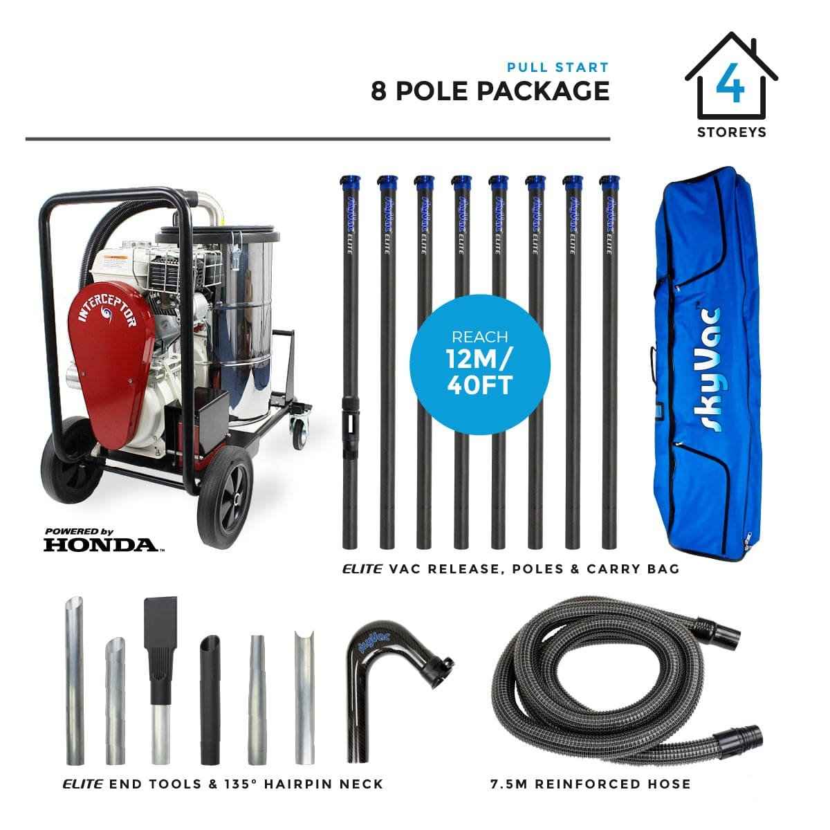 skyVac Interceptor With High Reach Pole Set - On Board Honda Engine With Upto 155 Inch Water Lift