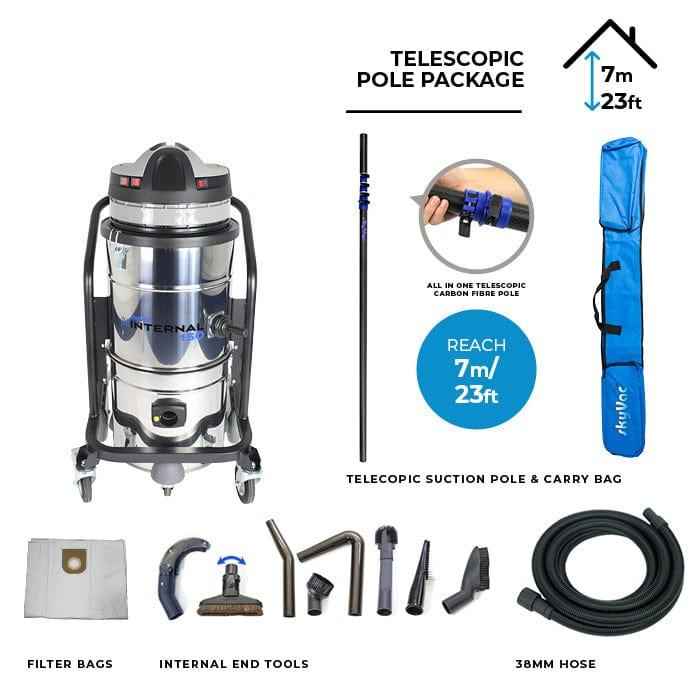 skyVac Internal 150 With High Reach Telescopic Suction Pole or Push Fit Poles