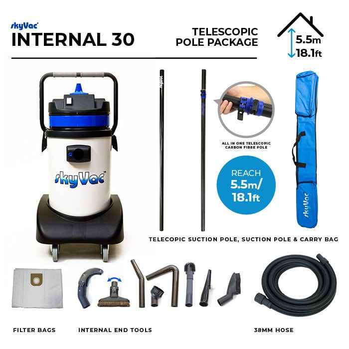 skyVac Internal 30 With High Suction Pole Set - Upto 40ft - 240v or 110v