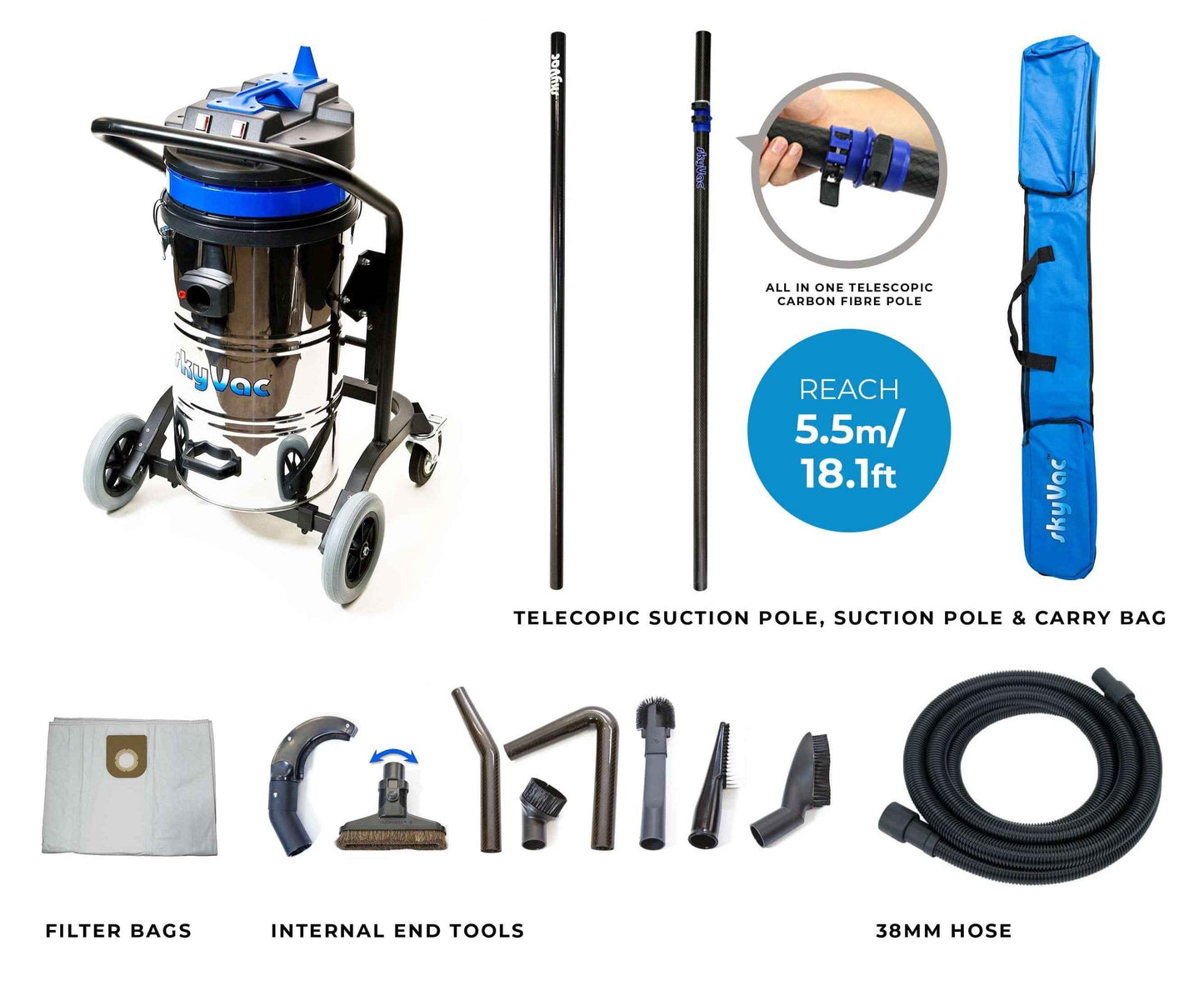 skyVac Internal 78 With High Suction Pole Set - Upto 40ft - 240v