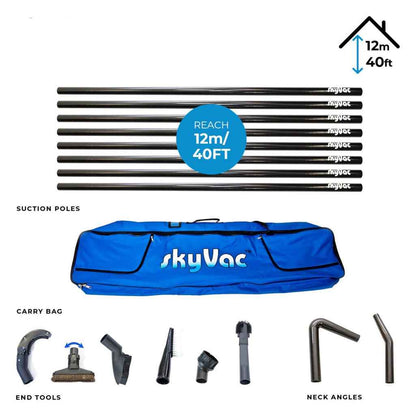 skyVac Internal Suction Pole Set - 44mm Carbon Fibre Internal Cleaning Kit Upto 40ft