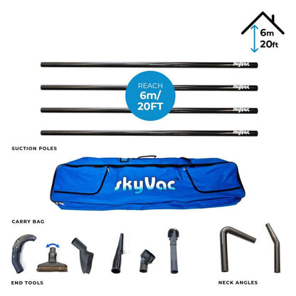 skyVac Internal Suction Pole Set - 44mm Carbon Fibre Internal Cleaning Kit Upto 40ft