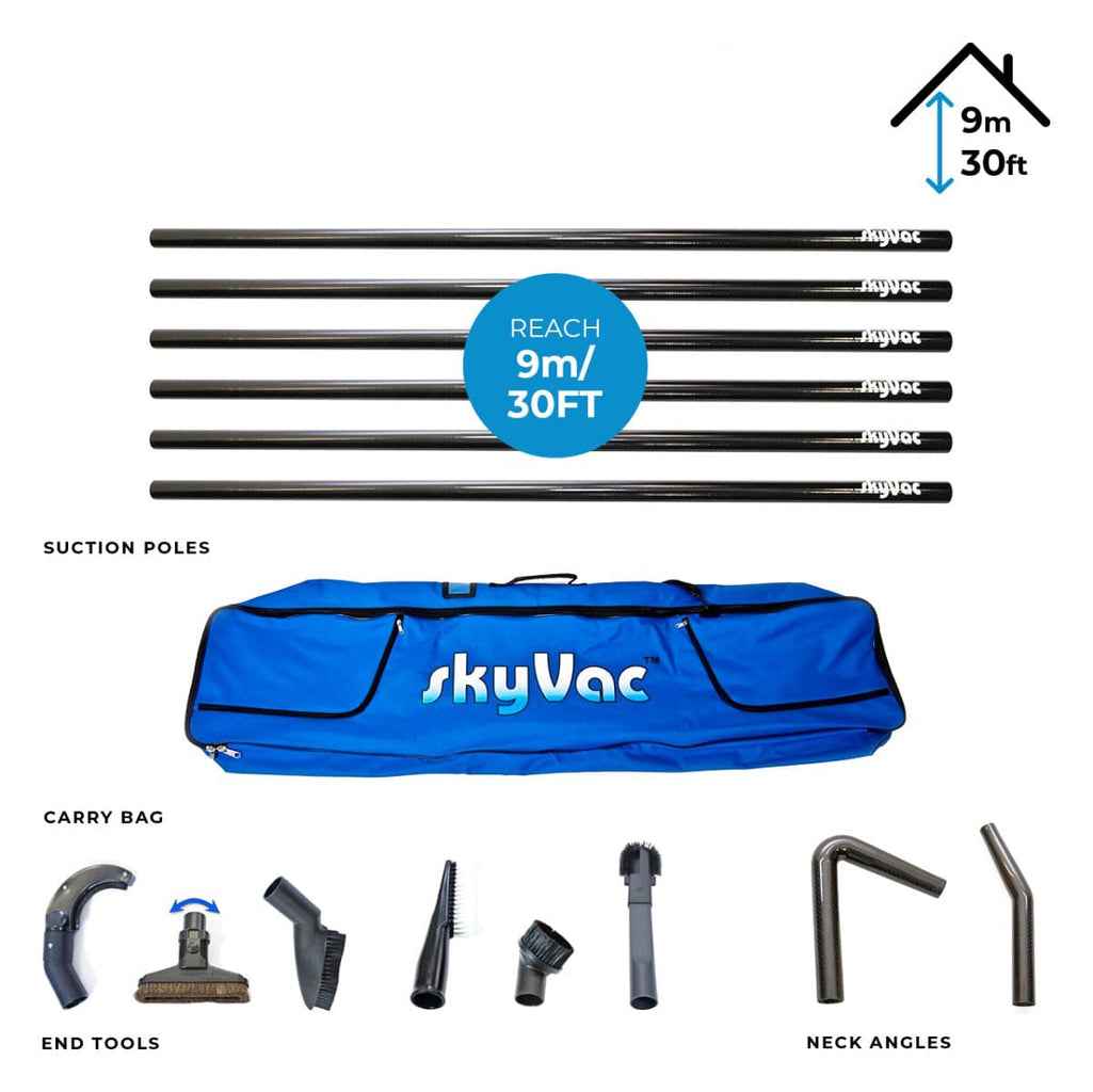 skyVac Internal Suction Pole Set - 44mm Carbon Fibre Internal Cleaning Kit Upto 40ft