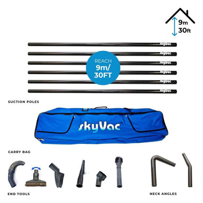 skyVac Internal Suction Pole Set - 44mm Carbon Fibre Internal Cleaning Kit Upto 40ft