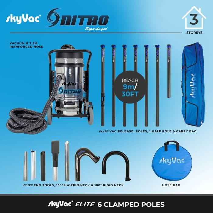 skyVac Nitro With Elite High Reach Pole Set - Triple Motor With Upto 40ft Reach