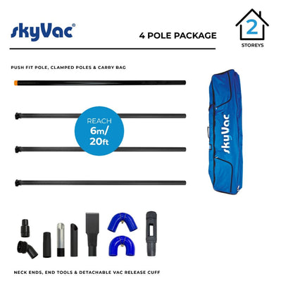 skyVac Premium 44mm Clamped Carbon Fibre Gutter Pole Set - Commercial Cleaning Machines Ltd